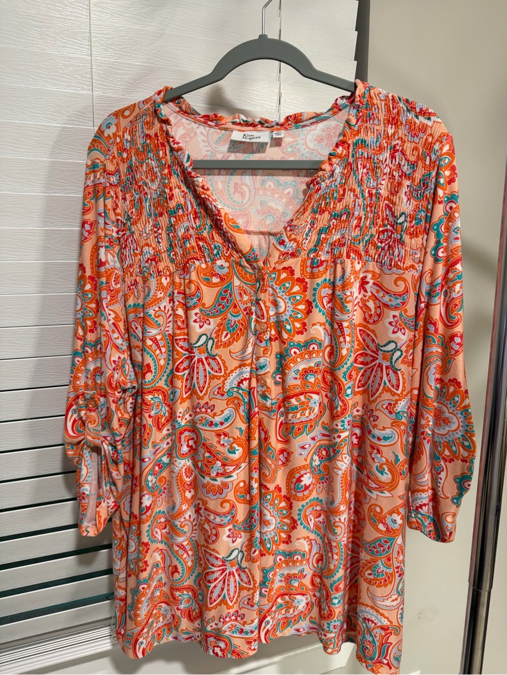 Kim Rogers Orange Paisley Smocked Yoke Tunic